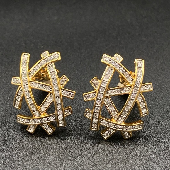 Vintage Signed Butler Abstract Rhinestone Studded Bird Nest Earrings clip on - Picture 4 of 11